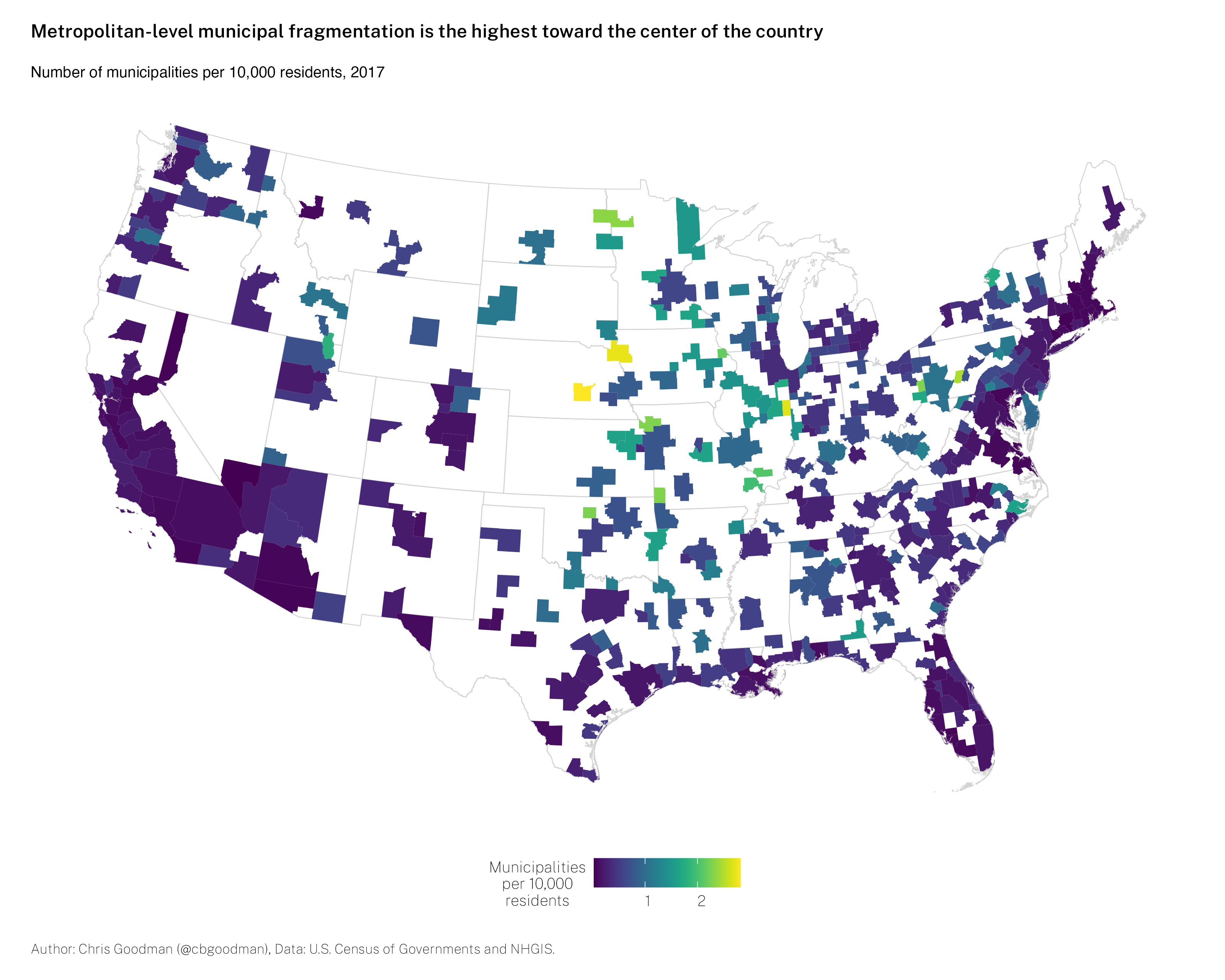 Municipal Fragmentation in U.S. Metro Areas in 3 Maps