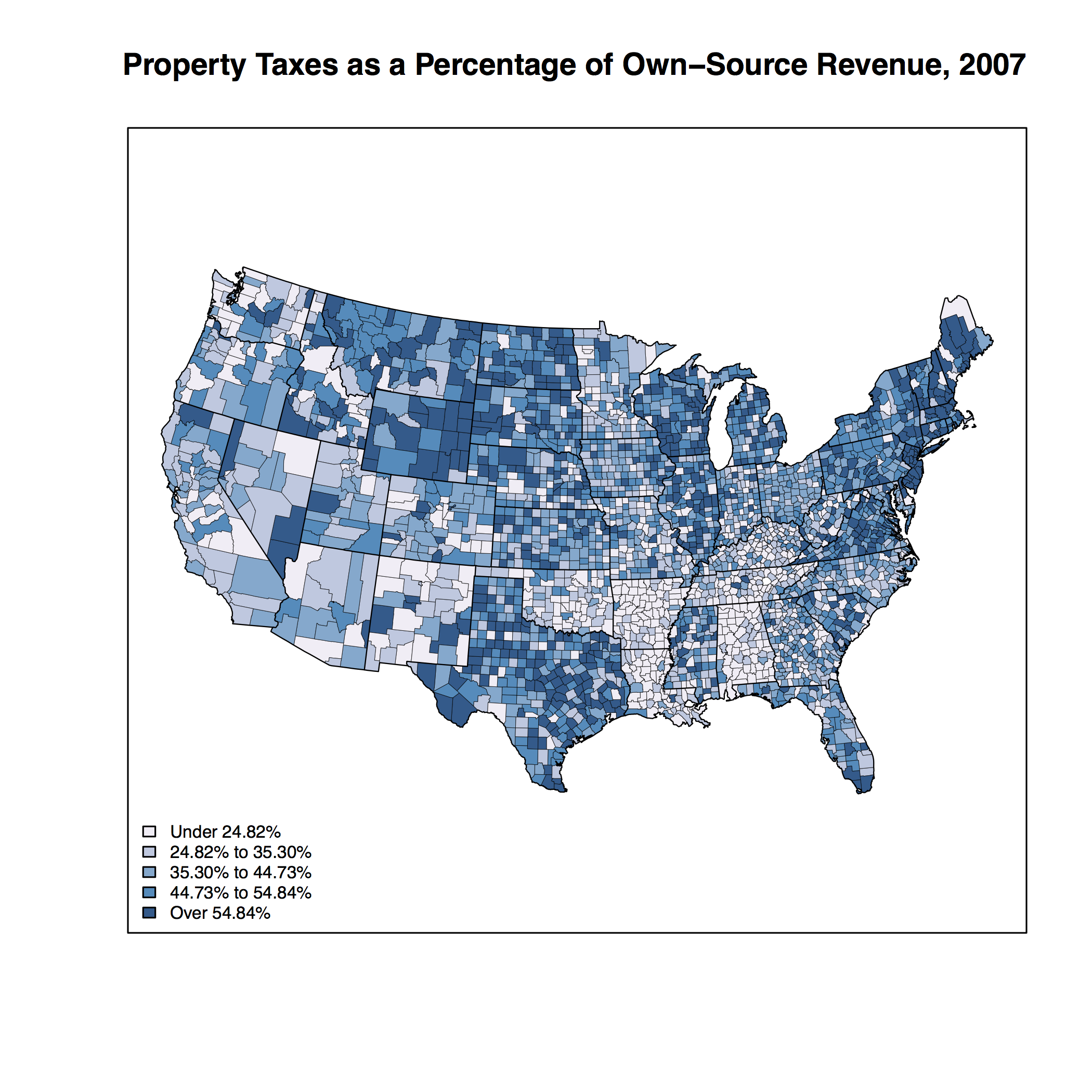 Property Tax Reliance in U.S. County Areas