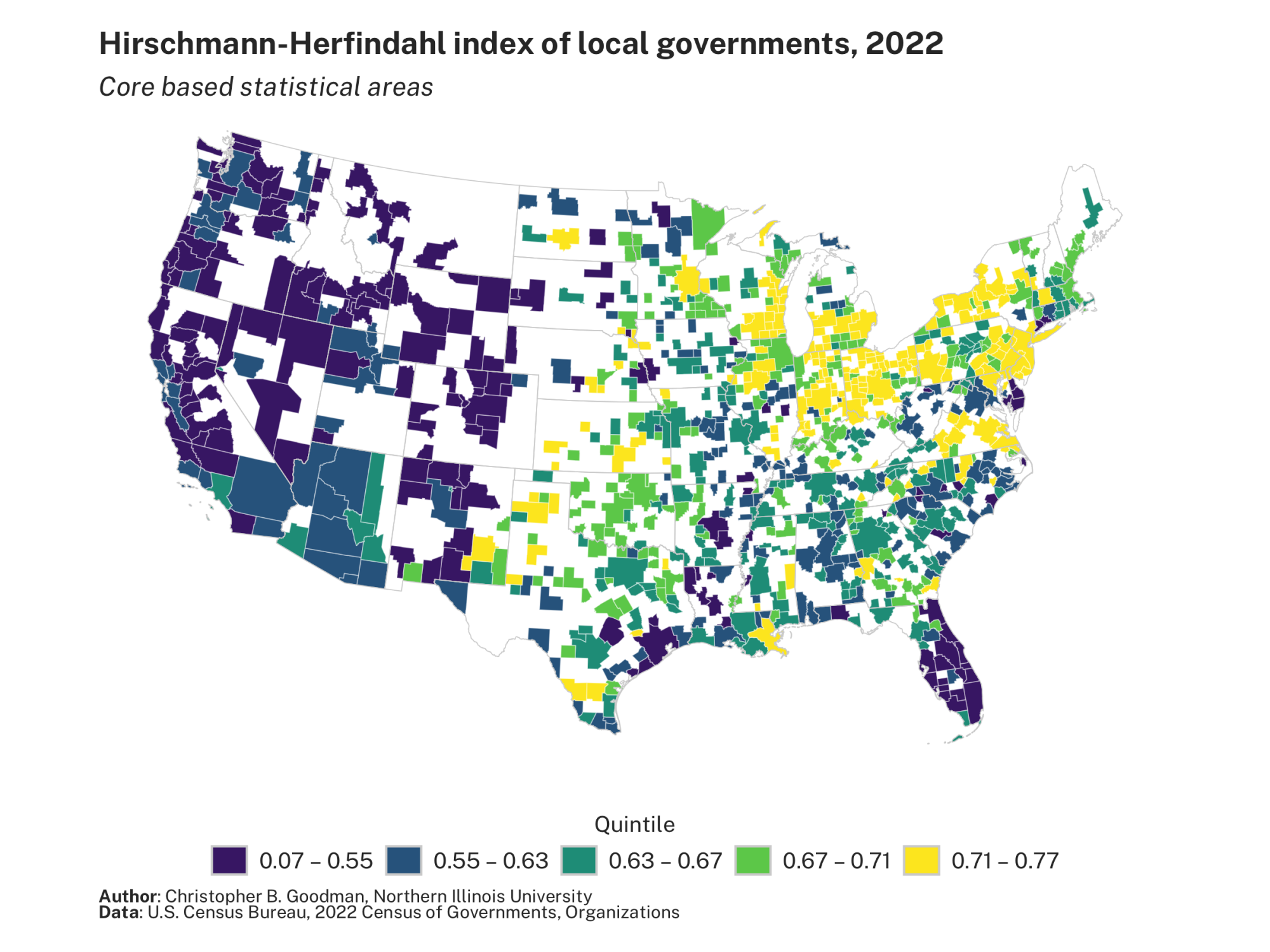 Hirschmann-Herfindahl index of local governments, 2022